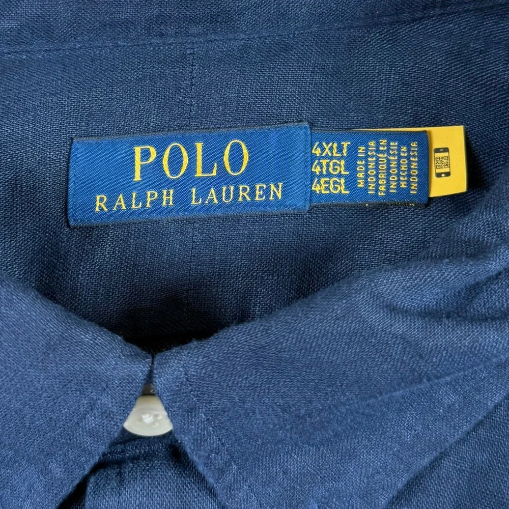 NEW Polo Ralph Lauren Mens 4XLT Blue 100% Linen Short Sleeve Button Down Shirt
